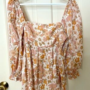 Storia Floral Dress with Pink and Tan Tones Babydoll